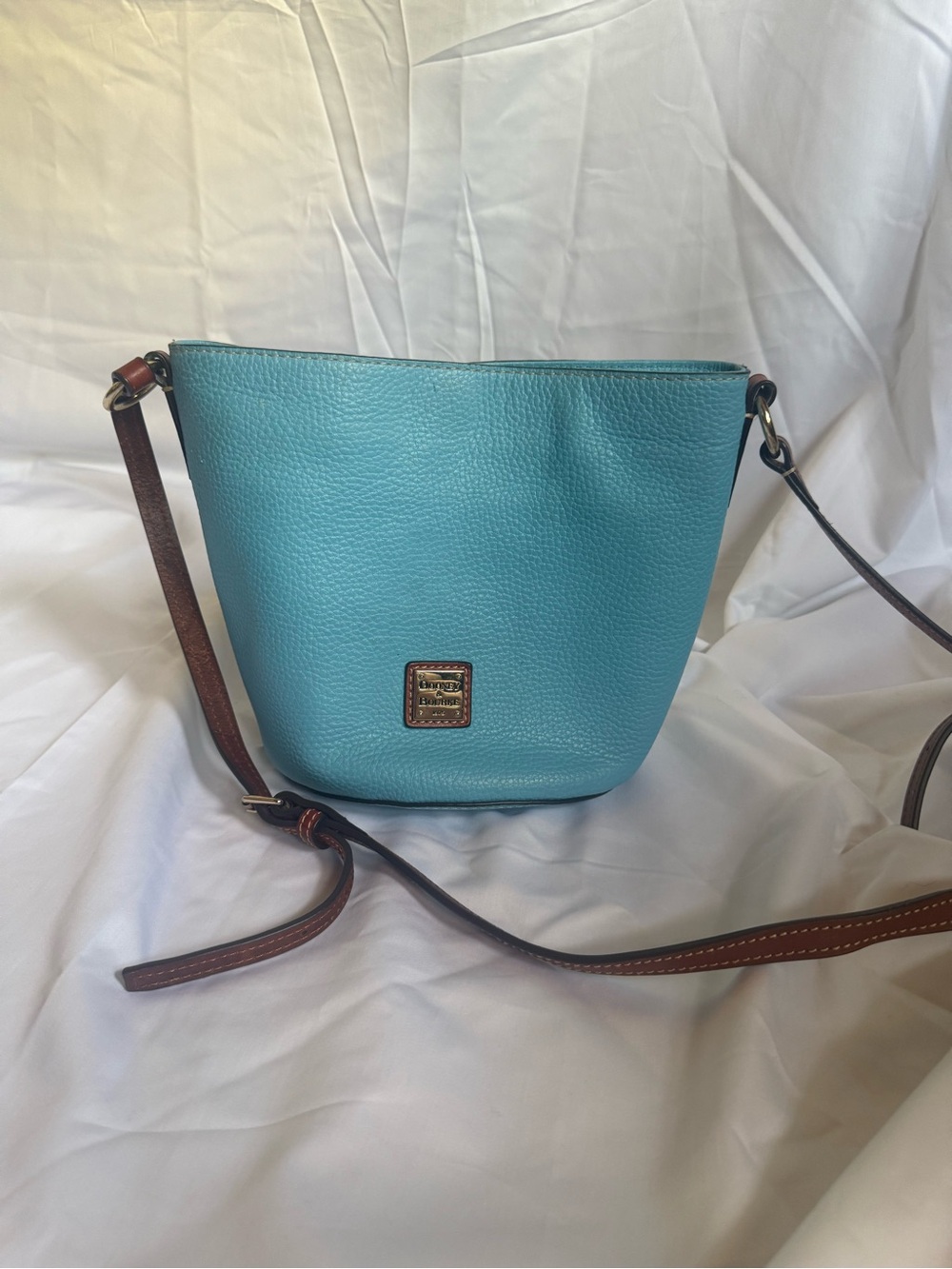 Dooney & Bourke Sky Blue Pebble Leather Crossbody with Brown Strap - Picture 4 of 11